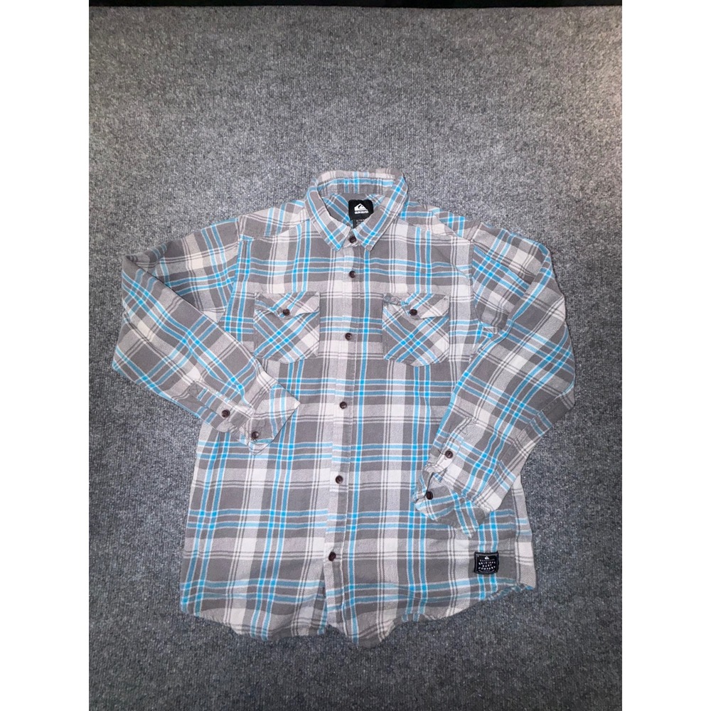 Quiksilver Mens XL Plaid Flannel Shirt Blue Grey Long Sleeve Button Down
